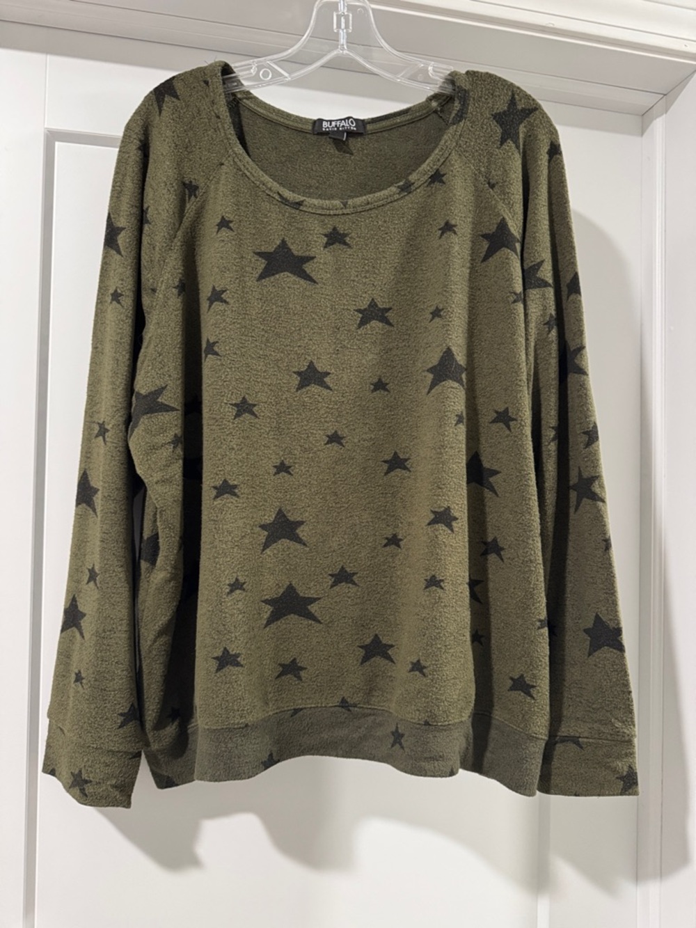 Buffalo David Bitton Olive Green Star Print Long Sleeve Top